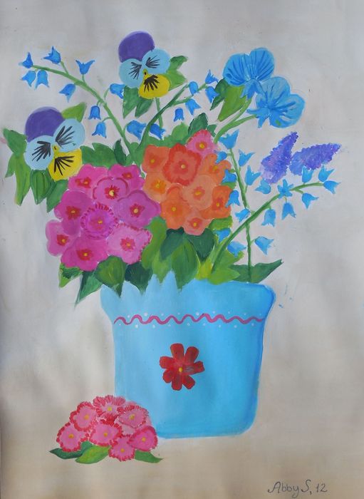 Art Studio PALETTE. Abby Soboleva Picture.  Tempera Plants Flowers 
