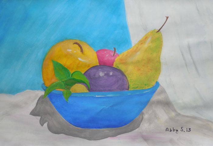 Art Studio PALETTE. Abby Soboleva Picture.  Tempera Still Life Fruits & Vegi 