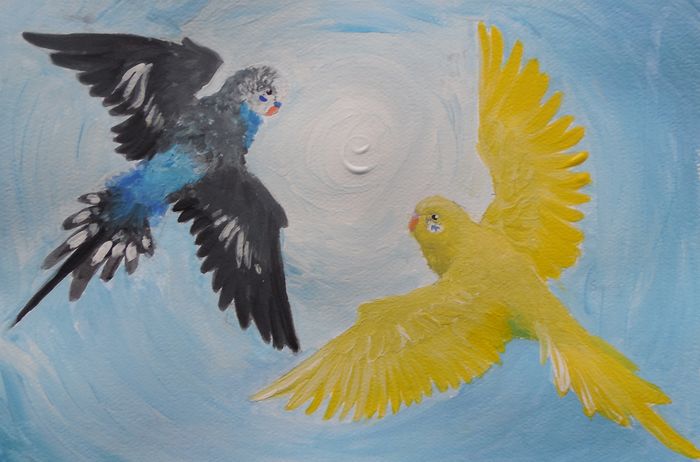 Art Studio PALETTE. Abby Soboleva Picture.  Tempera Animals Birds 
