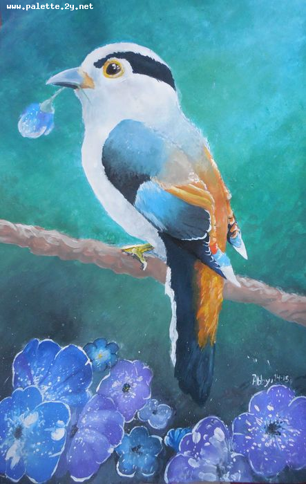 Art Studio PALETTE. Abby Soboleva Picture.  Tempera Animals Birds Flowers of Jane