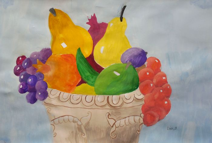 Art Studio PALETTE. Lisa Lei Picture.  Tempera Still Life Fruits & Vegi 