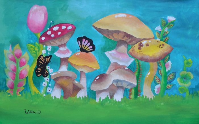 Art Studio PALETTE. Lisa Lei Picture.  Tempera Plants Mushrooms 
