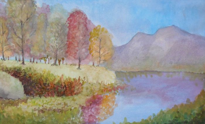 Art Studio PALETTE. Lisa Lei Picture. Greeting Card Watercolour Landscape Nature 