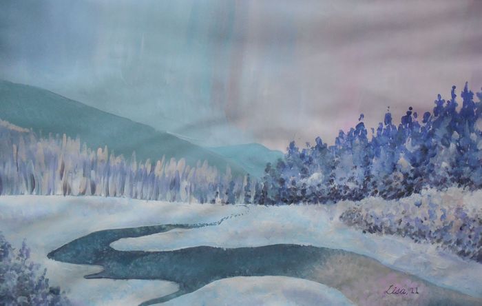 Art Studio PALETTE. Lisa Lei Picture.  Tempera Landscape Winter 
