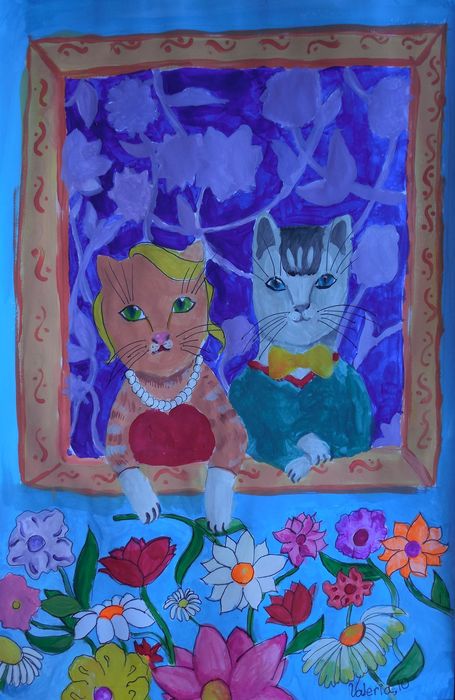 Art Studio PALETTE. Valeria Barbaneagra Picture.  Tempera Animals Cats 