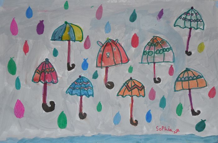 Art Studio PALETTE. Sophia Moore Picture.  Marker, Tempera Design Umbrellas 
