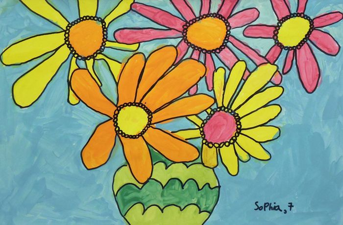 Art Studio PALETTE. Sophia Moore Picture.  Marker, Tempera Plants Flowers 