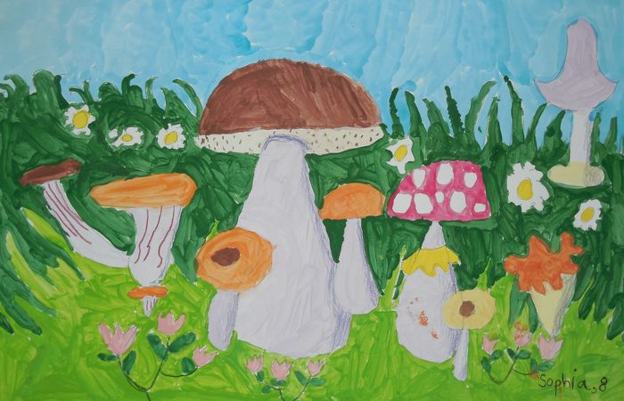 Art Studio PALETTE. Sophia Moore Picture.  Tempera Plants Mushrooms 