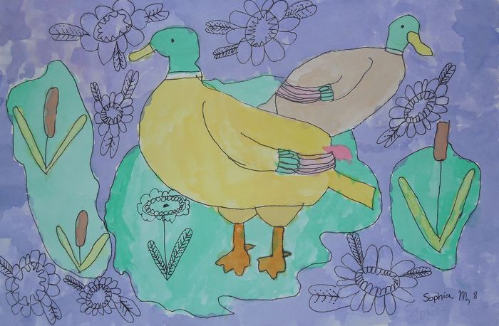 Art Studio PALETTE. Sophia Moore Picture.  Watercolour, Ink Animals Birds 