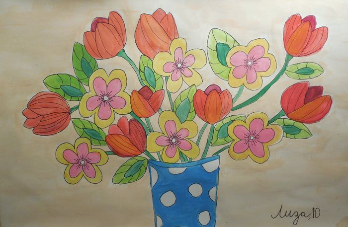 Art Studio PALETTE. Lisa Paskar Picture.  Marker, Tempera Plants Flowers 