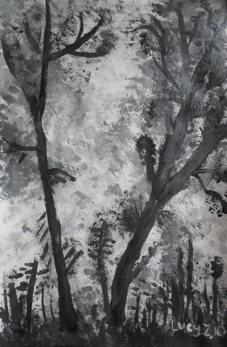 Art Studio PALETTE. Lucy Zhang Picture.  Tempera Landscape Trees 
