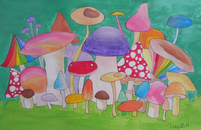 Art Studio PALETTE. Lucy Zhang Picture.  Marker, Tempera Plants Mushrooms 