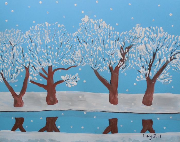Art Studio PALETTE. Lucy Zhang Picture.  Tempera Landscape Winter 
