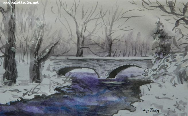 Art Studio PALETTE. Lucy Zhang Picture.  Watercolour Landscape Winter 