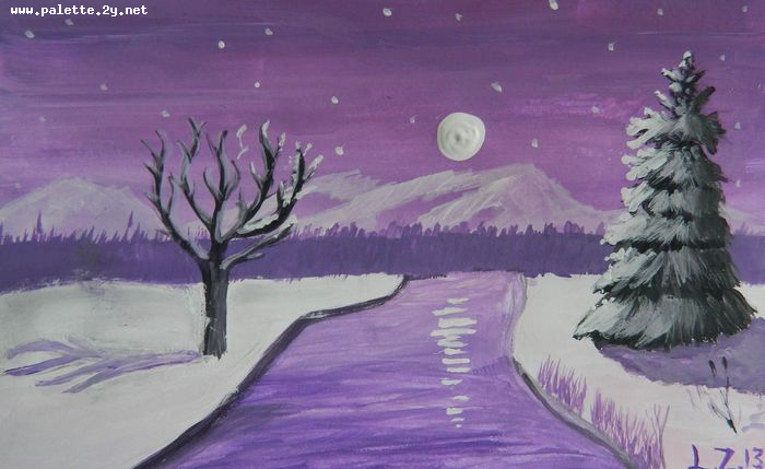 Art Studio PALETTE. Lucy Zhang Picture. Greeting Card Tempera Landscape Winter 