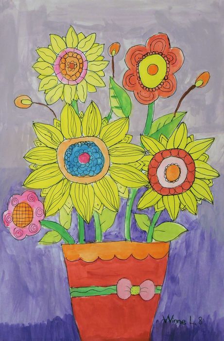 Art Studio PALETTE. Winnie Luan Picture.  Marker, Tempera Plants Flowers 