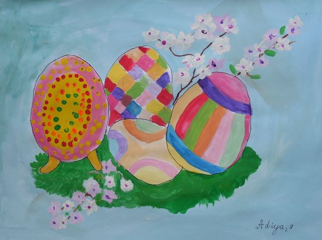 Art Studio PALETTE. Adiya Minassipova Picture.  Marker, Tempera Holidays Easter 