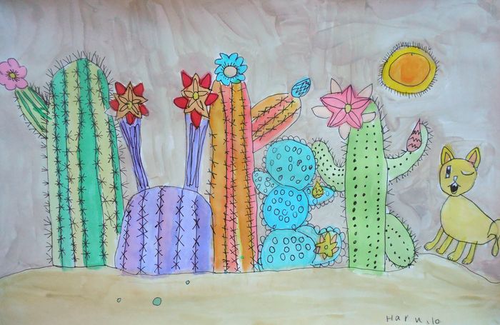 Art Studio PALETTE. Haru Yamanouchi Picture.  Watercolour, Ink Plants Cacti 
