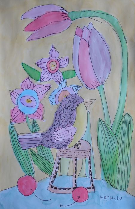 Art Studio PALETTE. Haru Yamanouchi Picture.  Watercolour, Ink Animals Birds 
