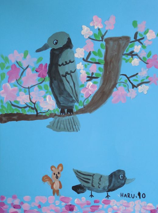 Art Studio PALETTE. Haru Yamanouchi Picture.  Tempera Animals Birds 