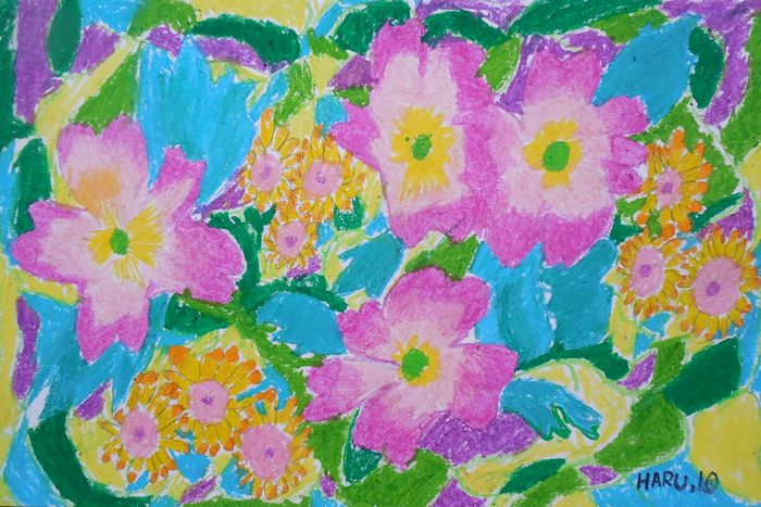 Art Studio PALETTE. Haru Yamanouchi Picture.  Oil Pastel Plants Flowers 