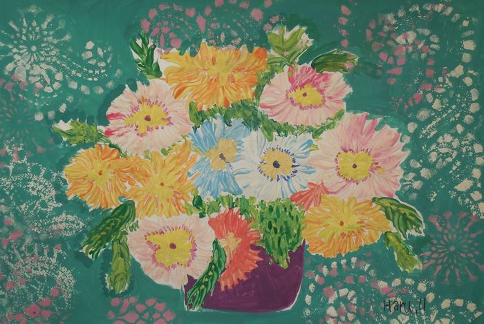 Art Studio PALETTE. Haru Yamanouchi Picture.  Tempera Plants Flowers 