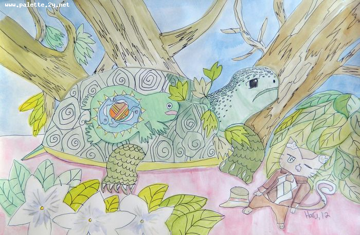 Art Studio PALETTE. Haru Yamanouchi Picture.  Watercolour, Ink Animals Mix Turtle Life