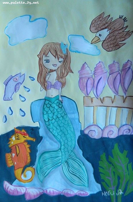 Art Studio PALETTE. Haru Yamanouchi Picture.  Tempera Fantasy Mermaid 