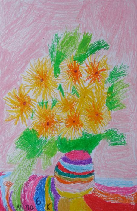 Art Studio PALETTE. Nina Koiava Picture.  Oil Pastel Plants Flowers 