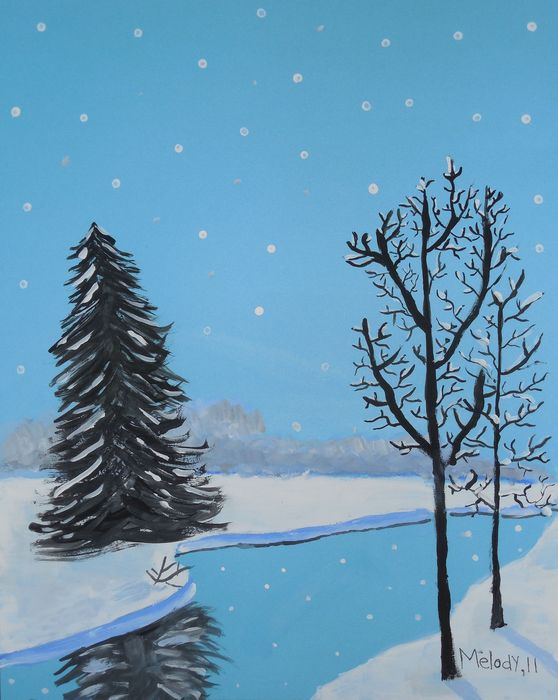 Art Studio PALETTE. Melody Wu Picture.  Tempera Landscape Winter 