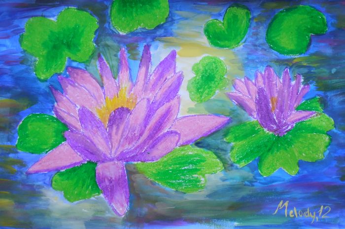 Art Studio PALETTE. Melody Wu Picture.  Oil Pastel Inspired by Monet 