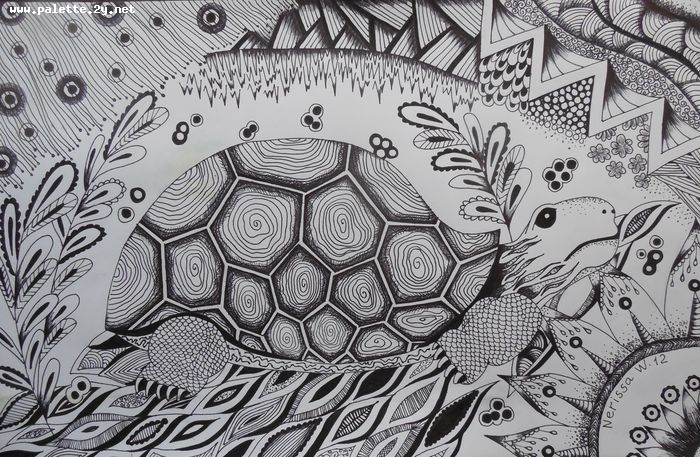 Art Studio PALETTE. Nerissa Wang Picture.  Ink Fantasy Zentangle Wondering Turtle