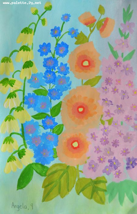 Art Studio PALETTE. Angela Kim Picture.  Tempera Plants Flowers 