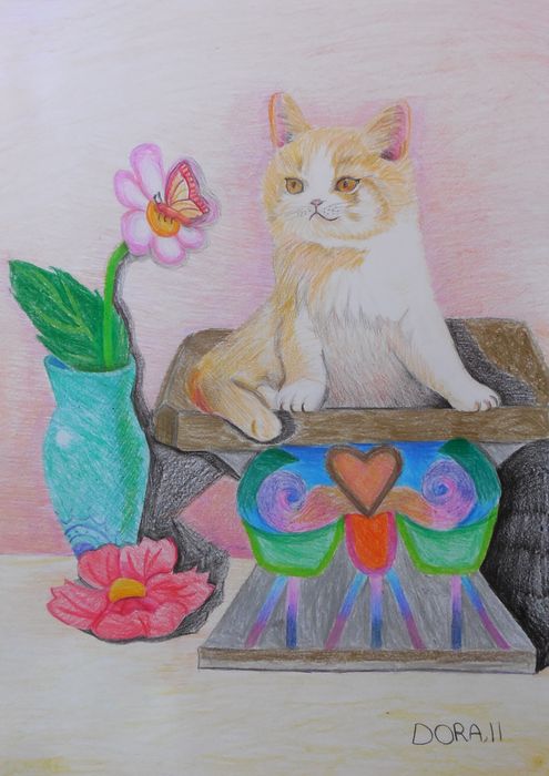 Art Studio PALETTE. Dora Wang Picture.  Coloured Pencil Animals Cats 