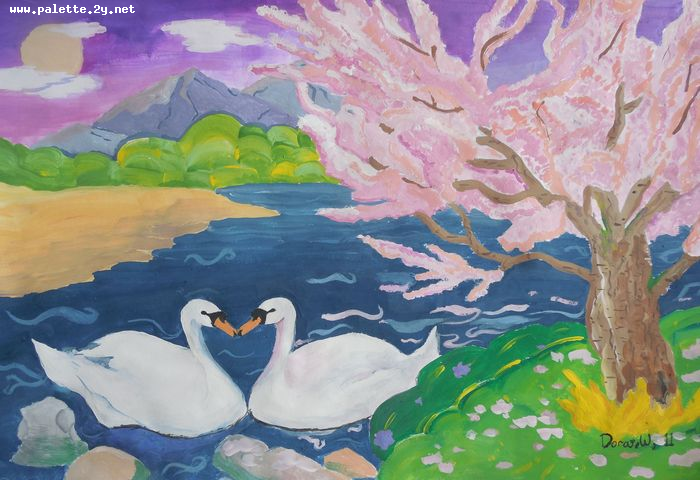 Art Studio PALETTE. Dora Wang Picture.  Tempera Animals Birds Swan's Melody