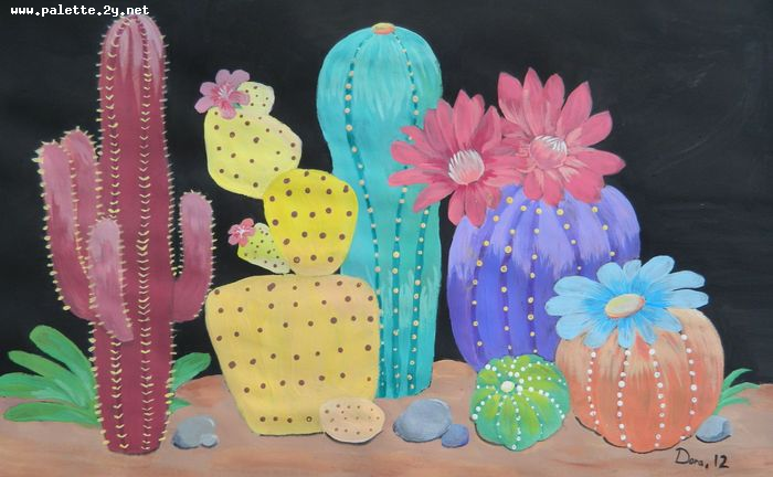 Art Studio PALETTE. Dora Wang Picture.  Tempera Plants Cacti 
