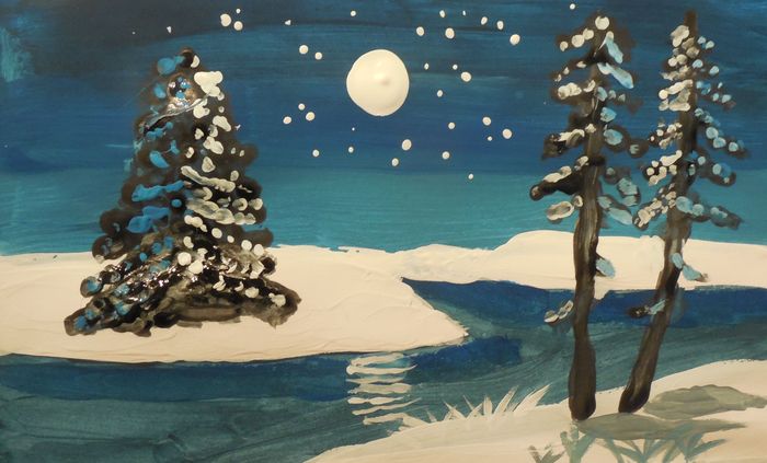 Art Studio PALETTE. Lele Yang Picture. Greeting Card Tempera Landscape Winter 