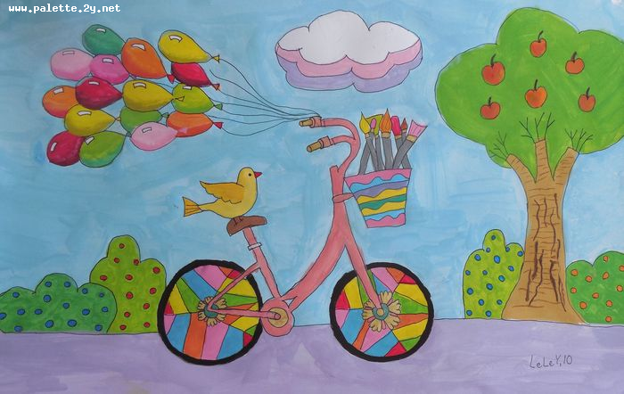 Art Studio PALETTE. Lele Yang Picture.  Marker, Tempera Design Bicycle Papergirl Ride Out