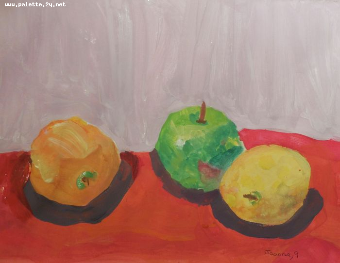 Art Studio PALETTE. Joanna Li Picture.  Tempera Still Life Fruits & Vegi 