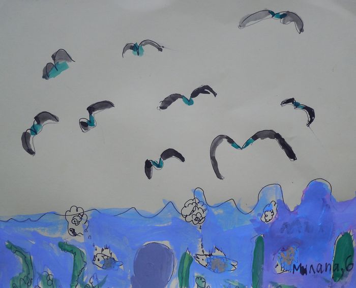Art Studio PALETTE. Milana Baiman Picture.  Watercolour, Ink Animals Birds 
