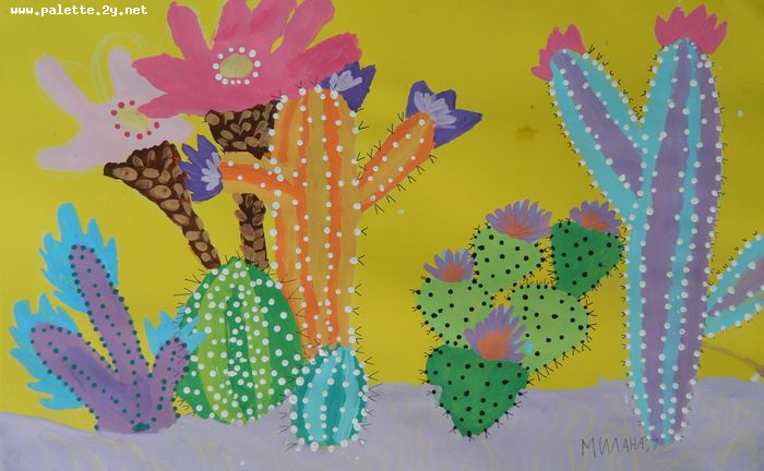 Art Studio PALETTE. Milana Baiman Picture.  Tempera Plants Cacti 