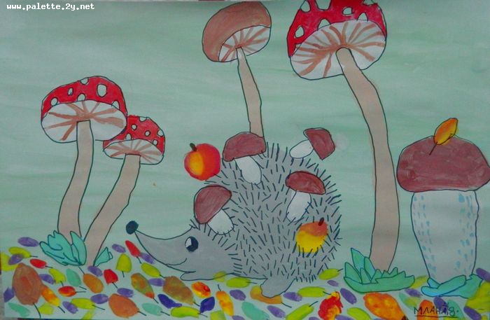 Art Studio PALETTE. Milana Baiman Picture.  Marker, Tempera Plants Mushrooms 