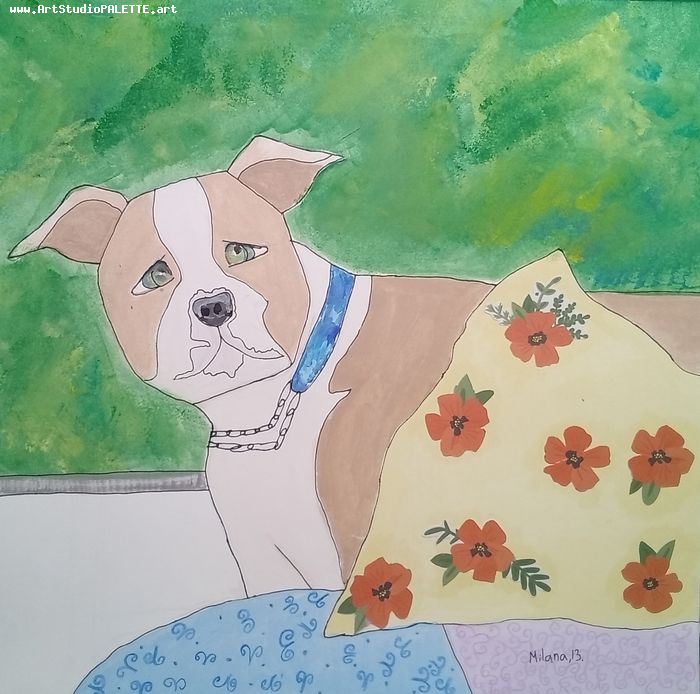 Art Studio PALETTE. Milana Baiman Picture.  Mixed Media Animals Dogs 