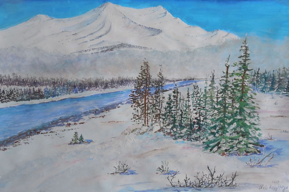Art Studio PALETTE. Neli Kapytskaya Picture.  Tempera Landscape Winter 