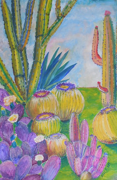 Art Studio PALETTE. Neli Kapytskaya Picture.  Tempera Plants Cacti 
