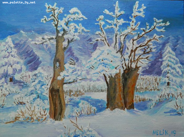 Art Studio PALETTE. Neli Kapytskaya Picture. Canvas Acrylic Landscape Winter 