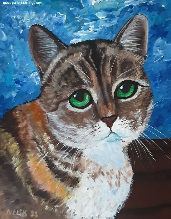 Art Studio PALETTE. Neli Kapytskaya Picture. Canvas Acrylic Animals Cats 