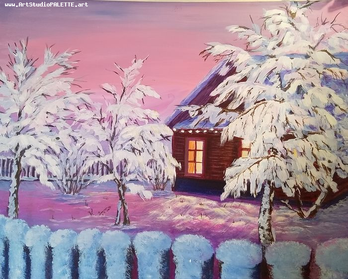Art Studio PALETTE. Neli Kapytskaya Picture. Canvas Acrylic Landscape Winter 