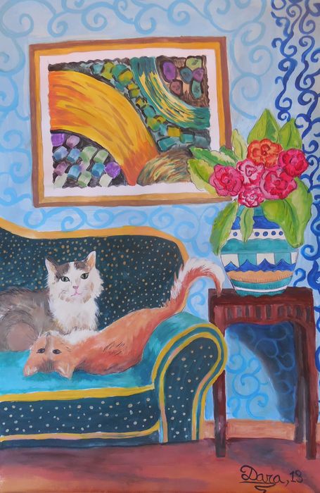 Art Studio PALETTE. Dara Ardjieva Picture.  Tempera Animals Cats 
