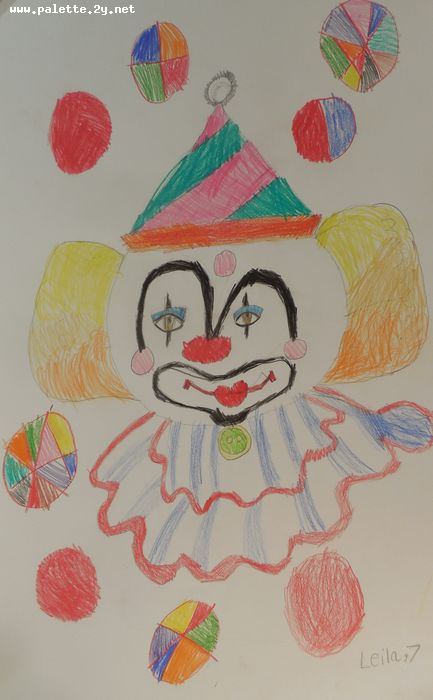 Art Studio PALETTE. Leila Cox Picture.  Coloured Pencil Fantasy Clown 